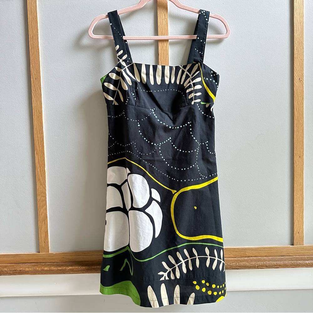 MARIMEKKO Mini Black Dress Cotton Pockets Sz 4 Artsy Retro party Sun dress 60s